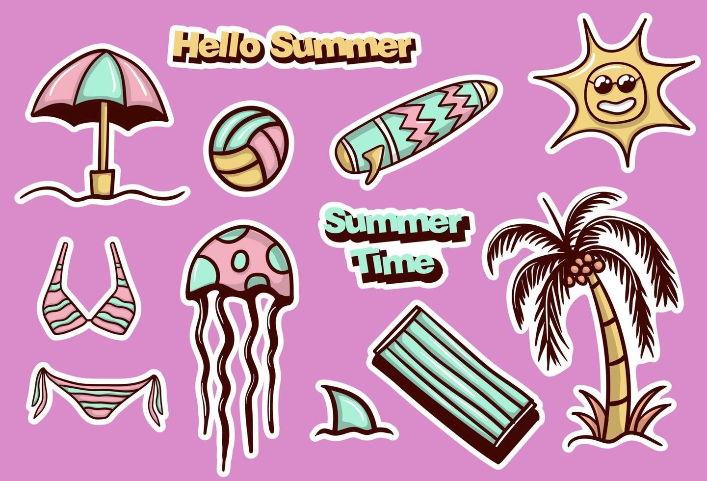 Colorful Hand drawn Summer Stickers Collection vector