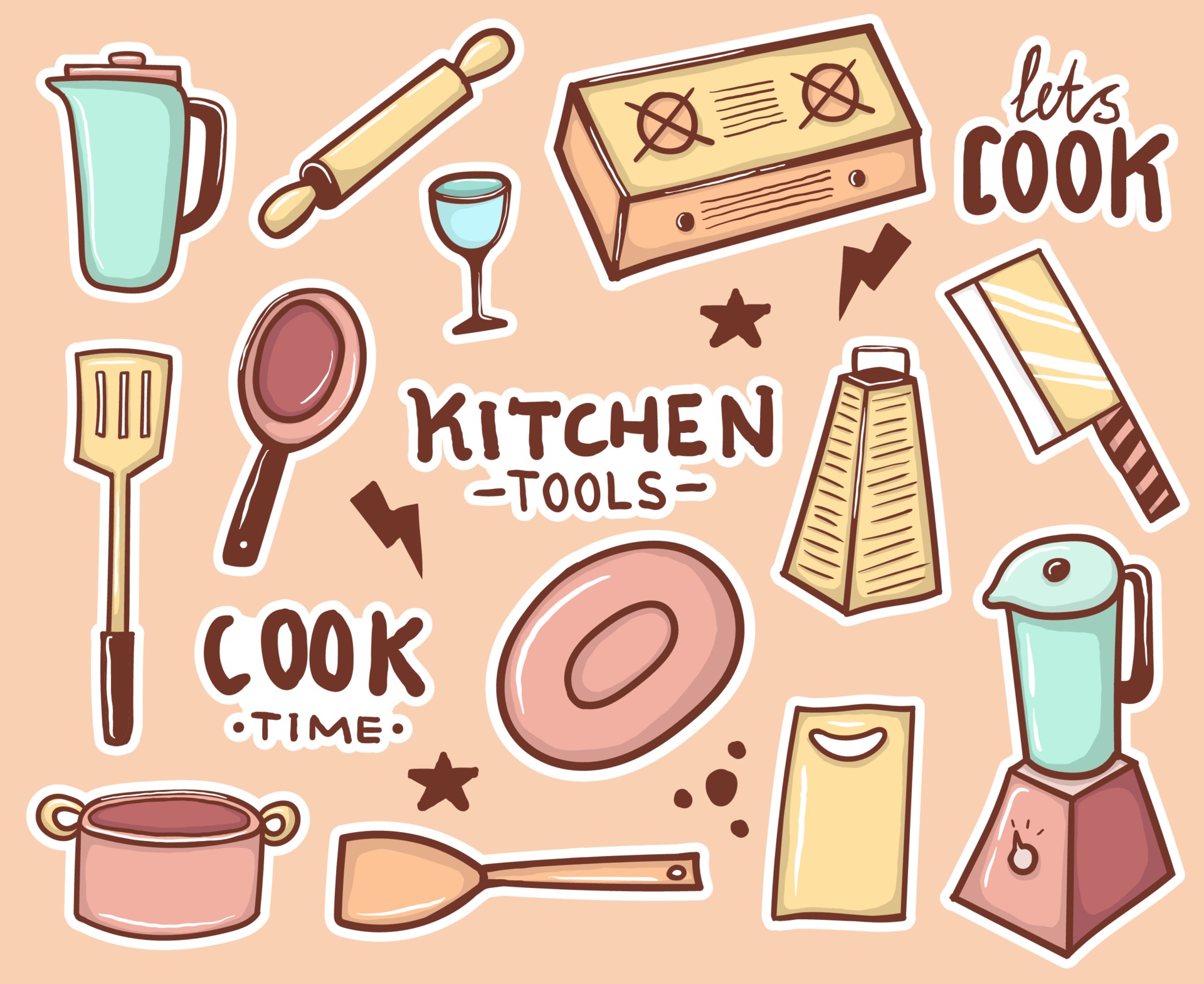 Kitchen utensils for cooking.' Sticker