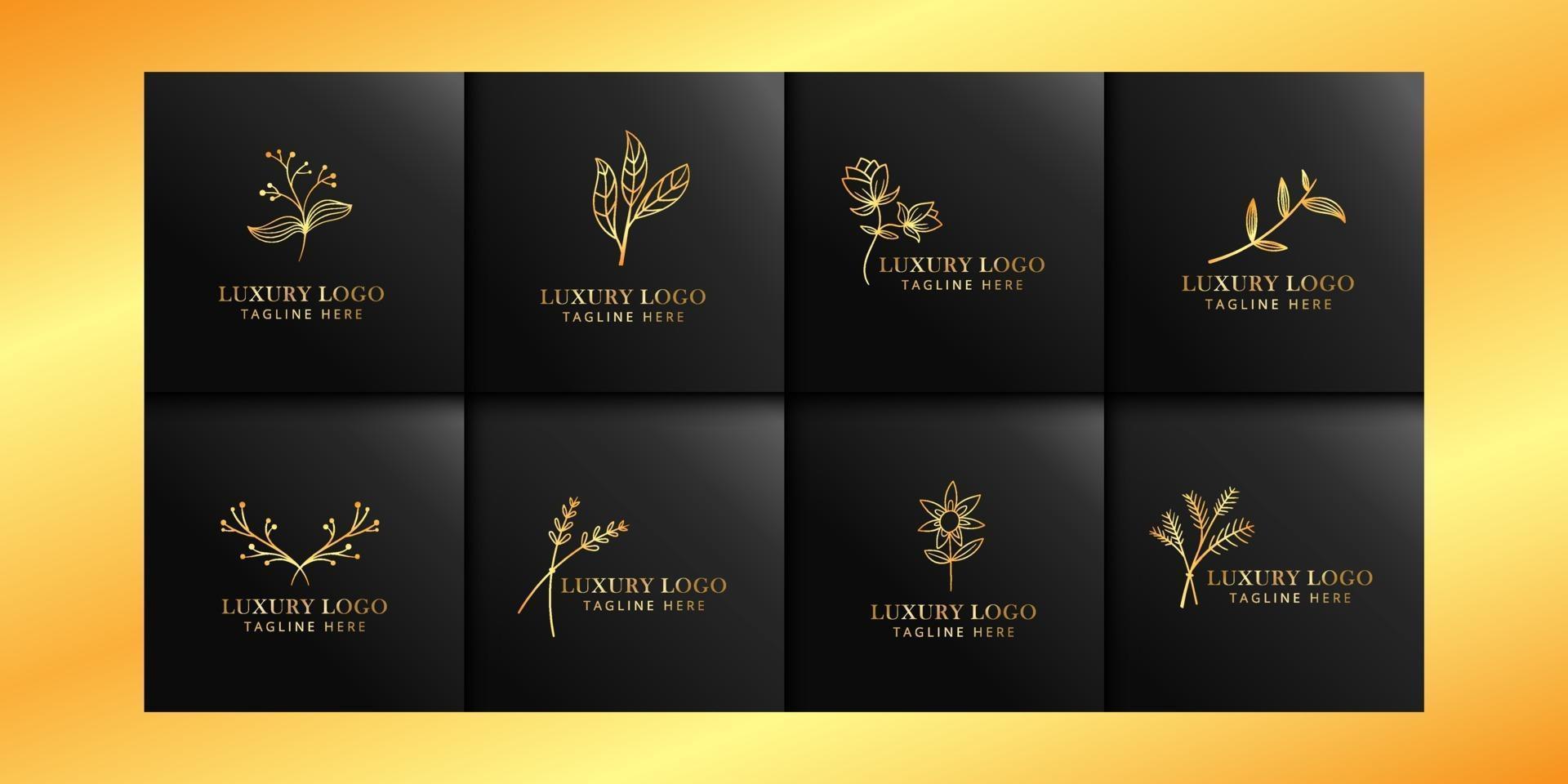 colecciones de logotipos florales de lujo con oro y negro vector