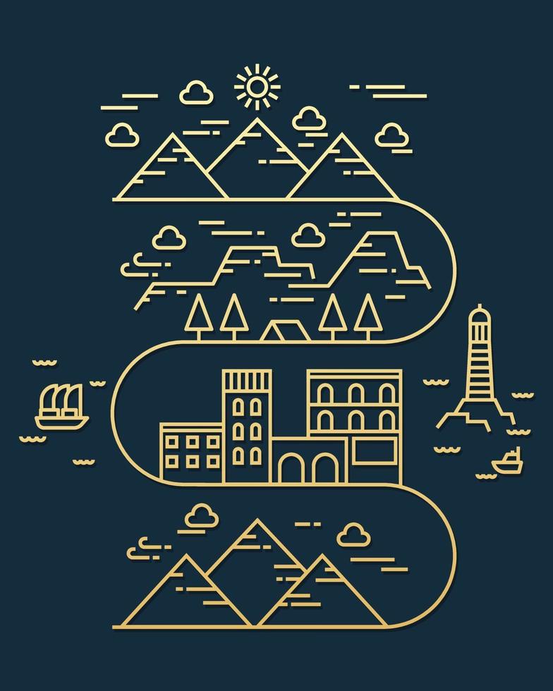 paisaje en vector de línea plana moderna. Ilustración de vector de paisaje de línea delgada.