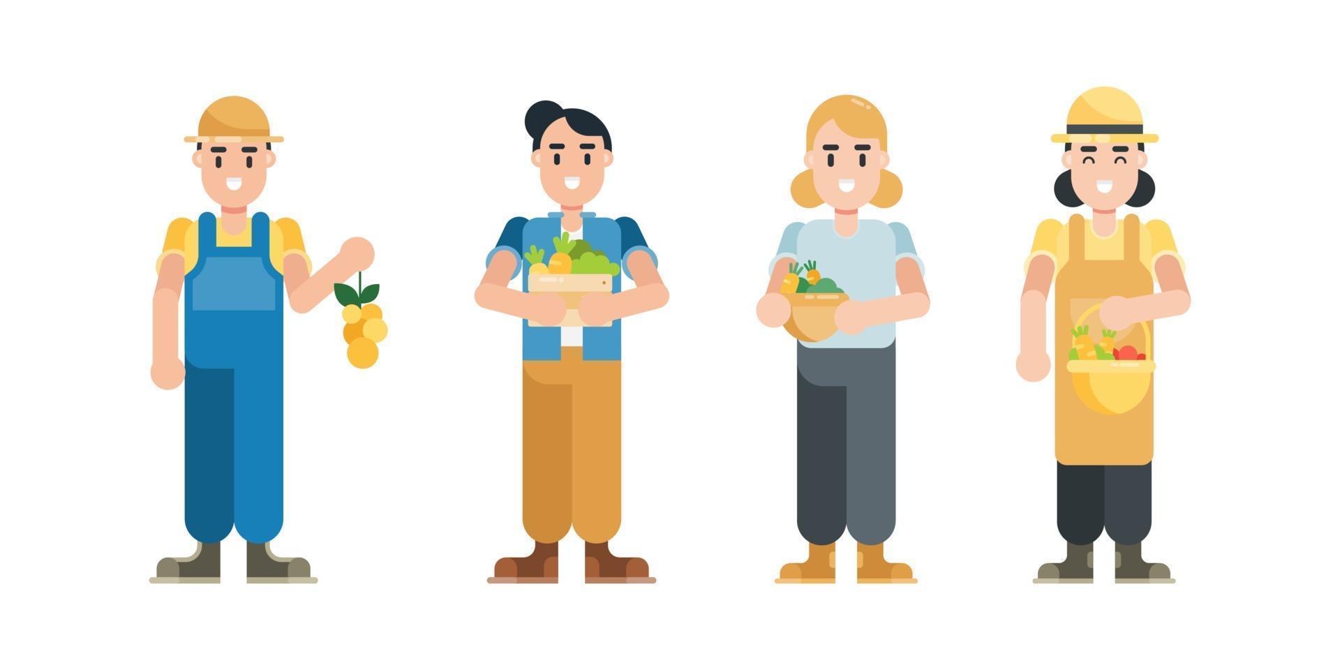 conjunto de personajes de agricultores. personajes de dibujos animados modernos hombre y mujer en estilo plano. ilustración vectorial. vector