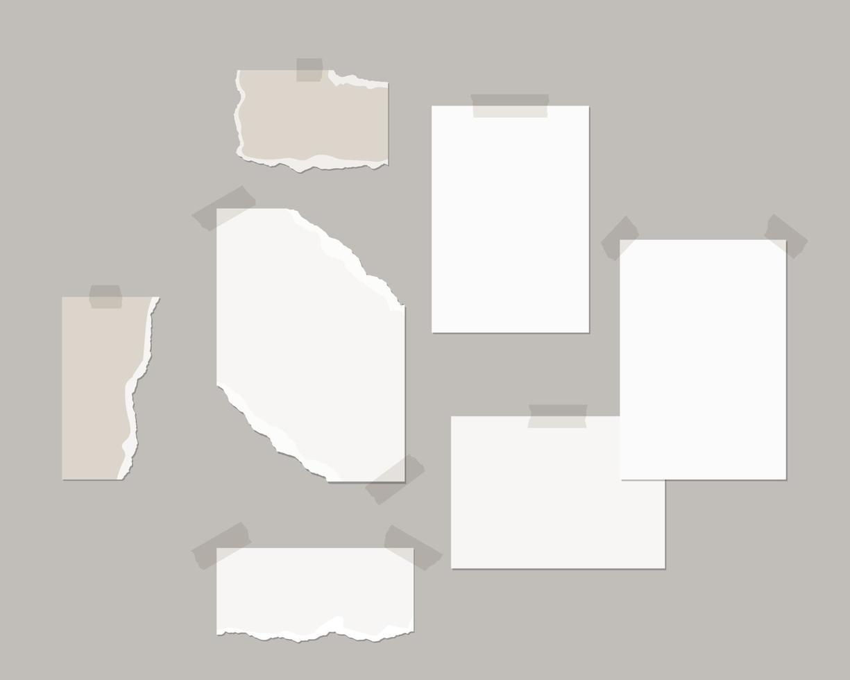 plantilla de maqueta de tablero de estado de ánimo. hojas vacías de papel blanco en la pared con superposición de sombras. vector de maqueta aislado. diseño de plantilla. ilustración vectorial realista.