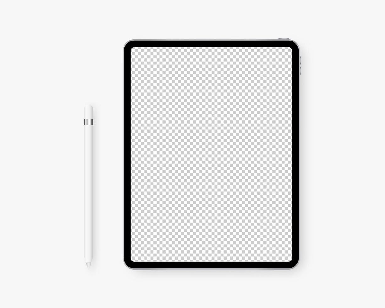 Realistic tablet with pencil. Tablet with transparent screen. Mockup isolated. Template design. Vector illustration.