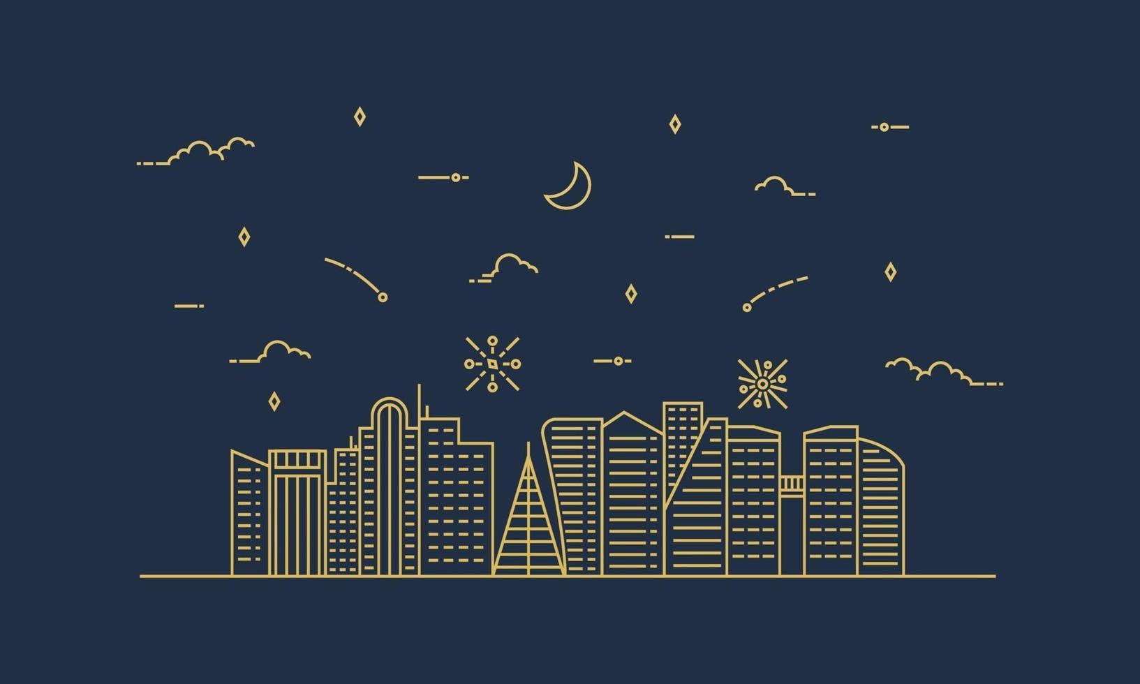 Ilustración de paisaje de la ciudad con un estilo de línea fina. paisaje de la ciudad de línea fina. ilustración vectorial. vector