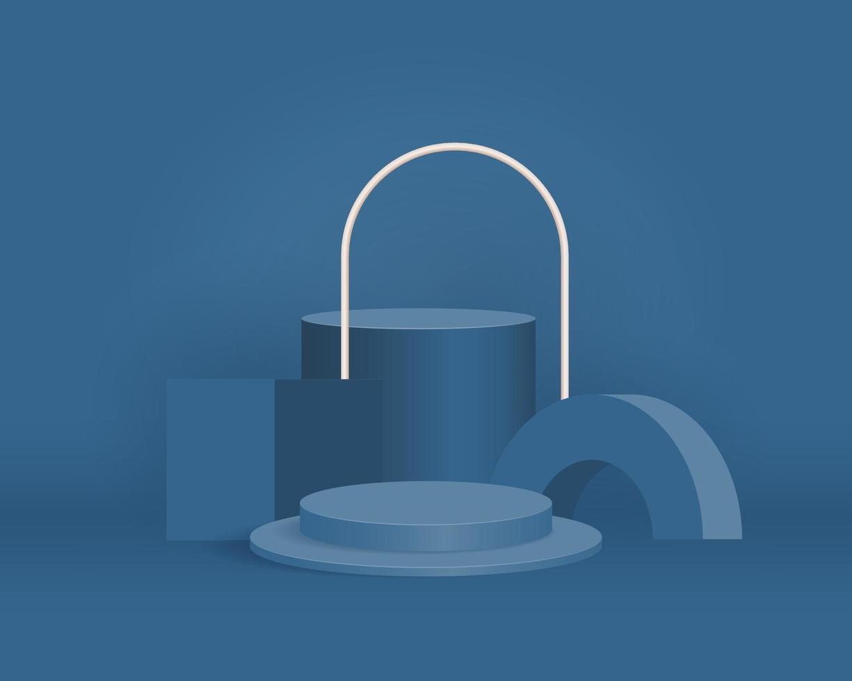 Empty cylinder podium on minimal background. Abstract minimal scene with geometrical forms. Design for product presentation. 3d vector illustration.