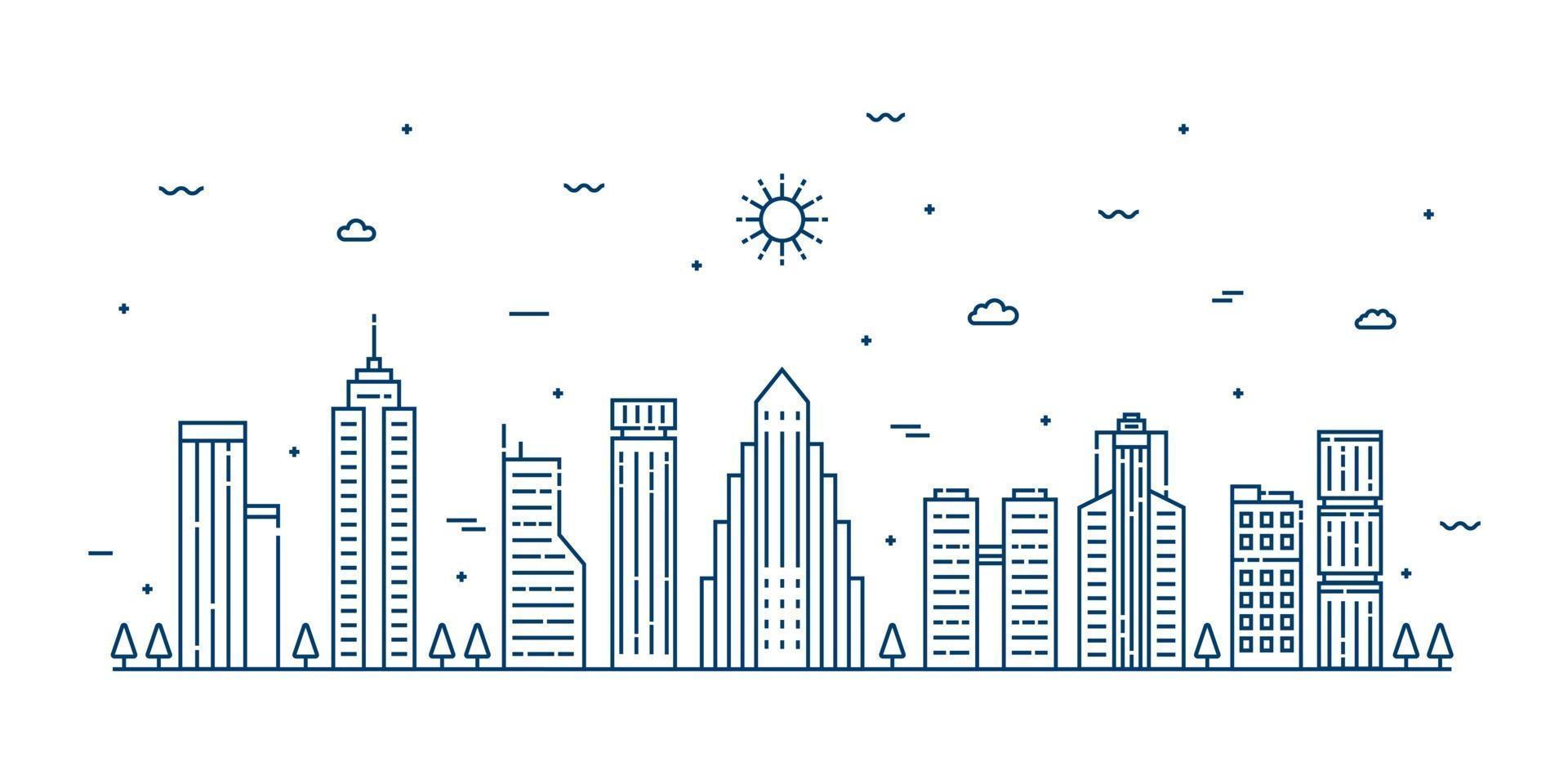 City landscape illustration with a thin line style. Thin line city landscape. Vector illustration.