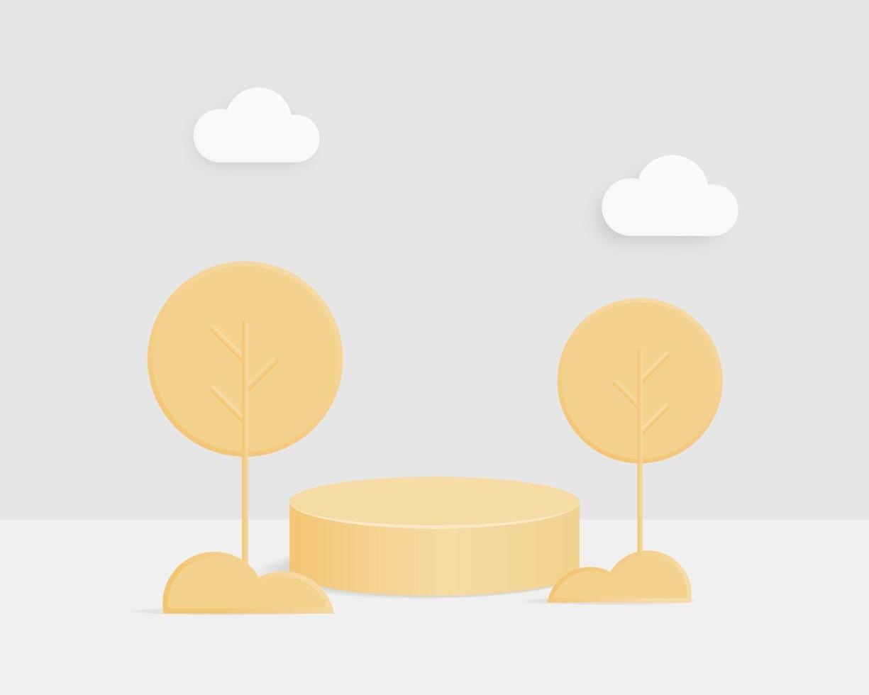 Empty cylinder podium on minimal background. Abstract minimal scene with geometrical forms. Design for product presentation. 3d vector illustration.