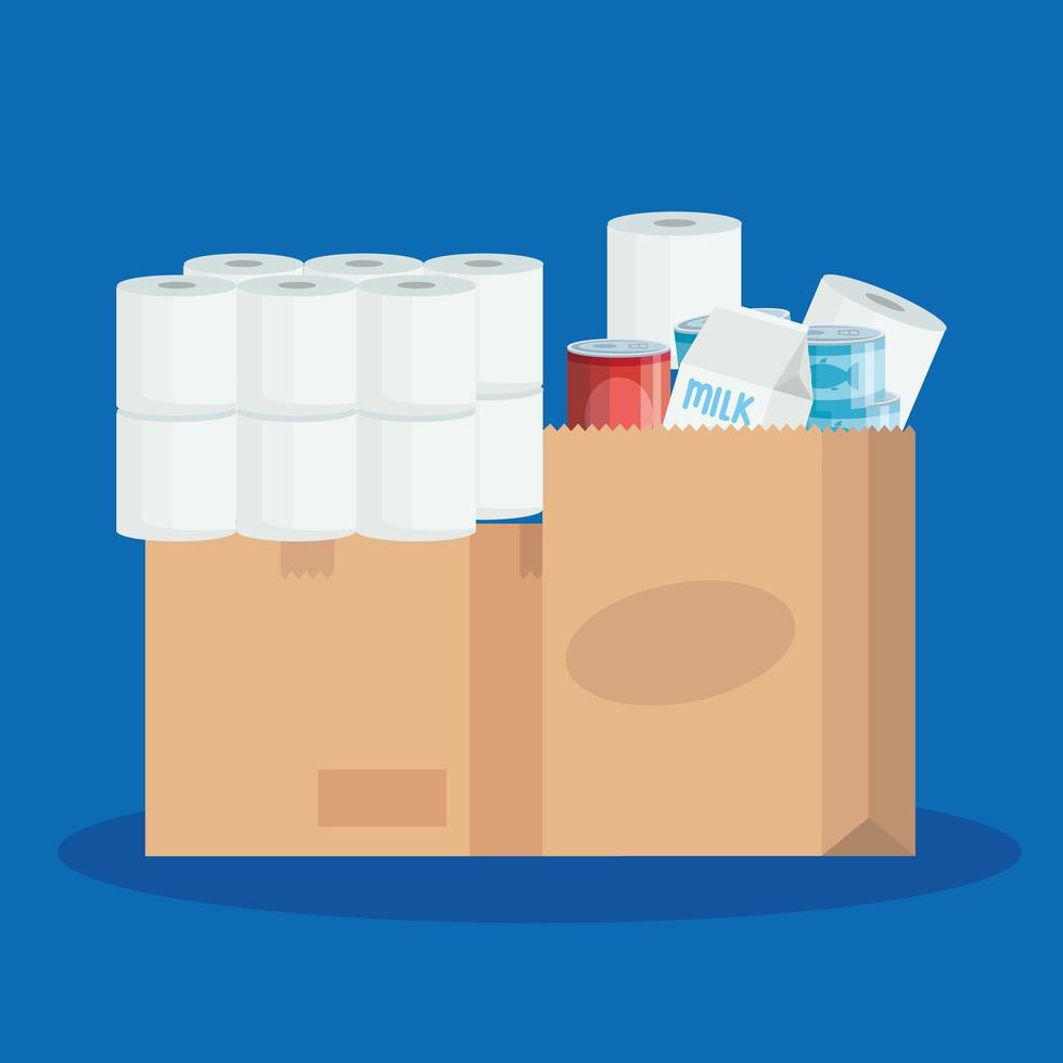 Stacked groceries and toilet paper vector