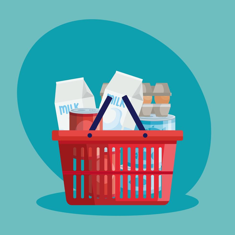 Shopping basket with groceries vector