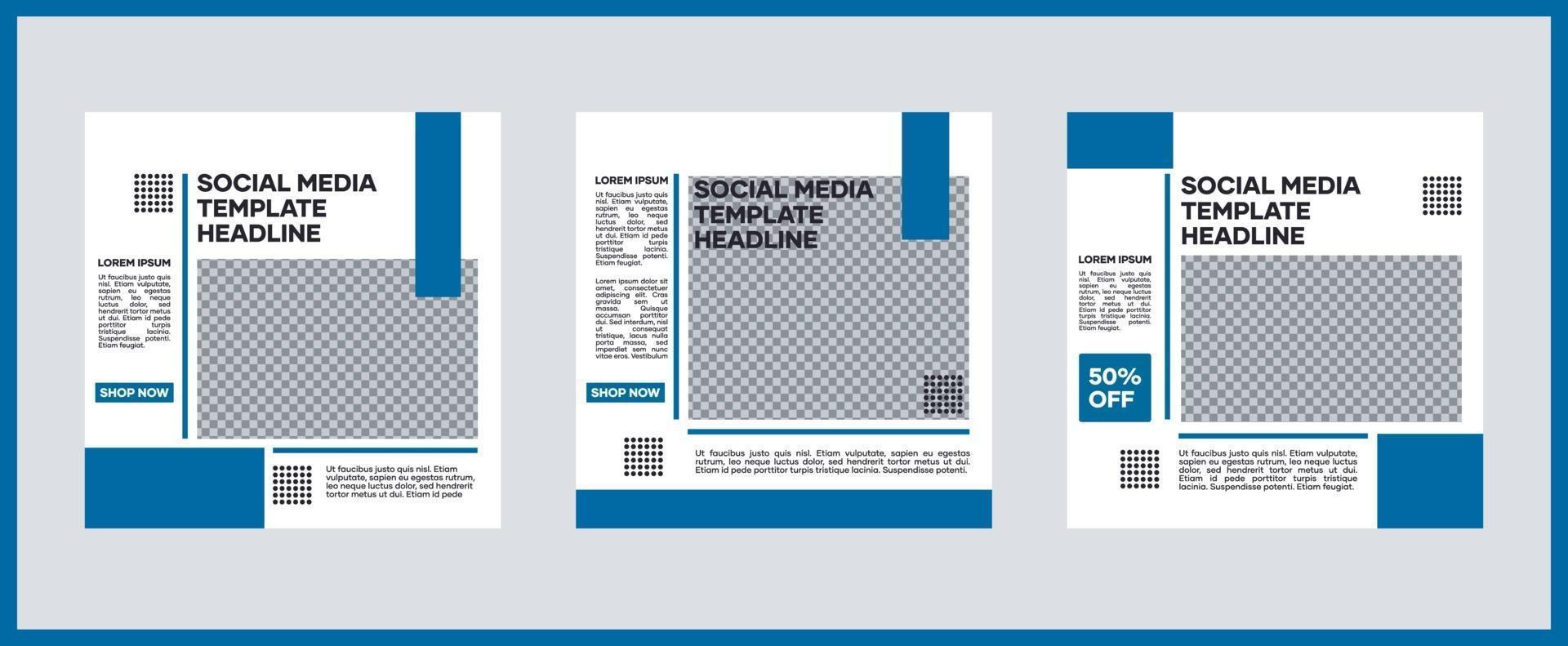 Collection of social media templates. In blue. Suitable for social media posts and website internet advertising vector