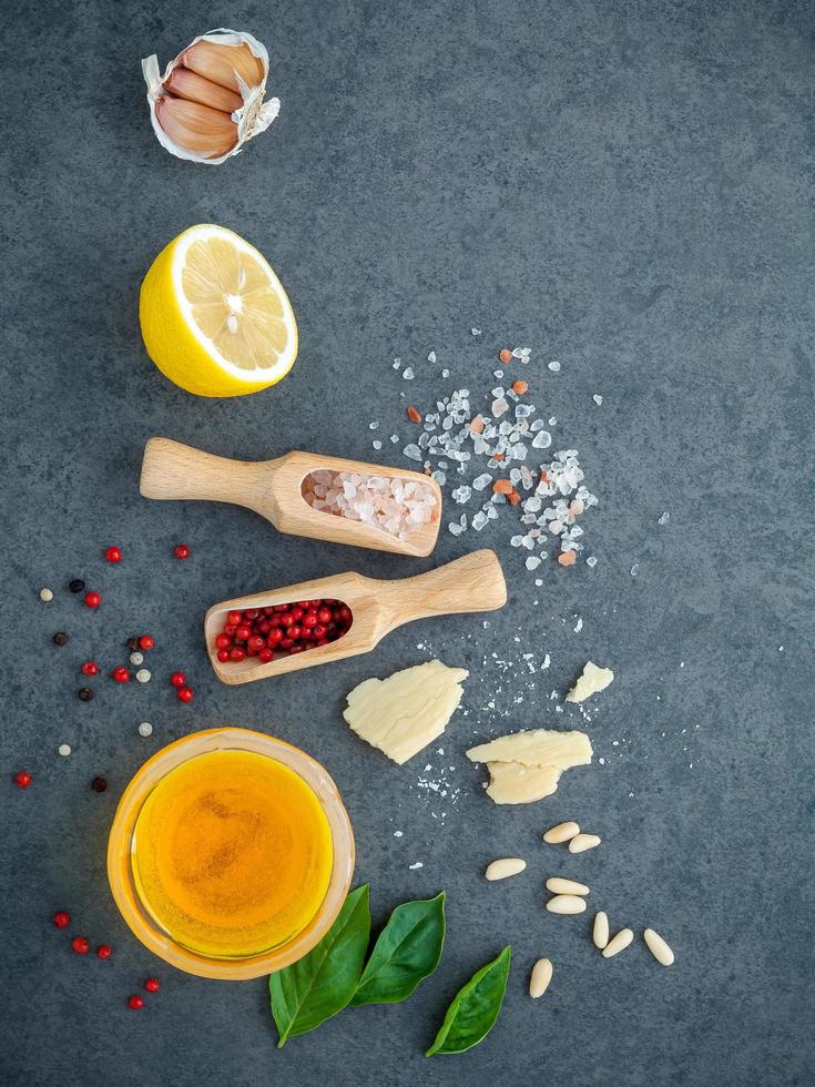 Ingredients for homemade pesto photo