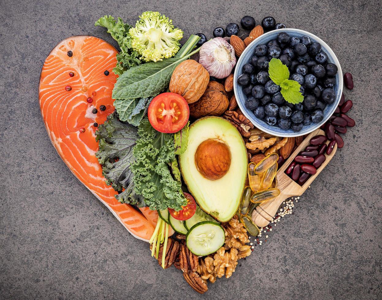 Healthy ingredients in a heart shape photo