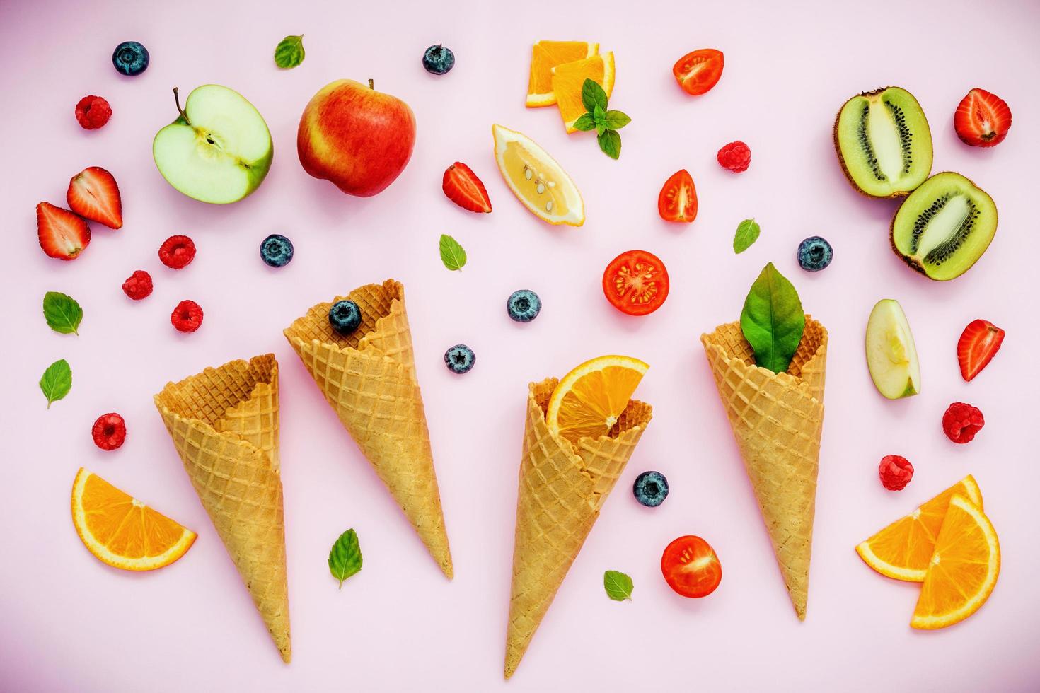 Fruit and ice cream cones photo