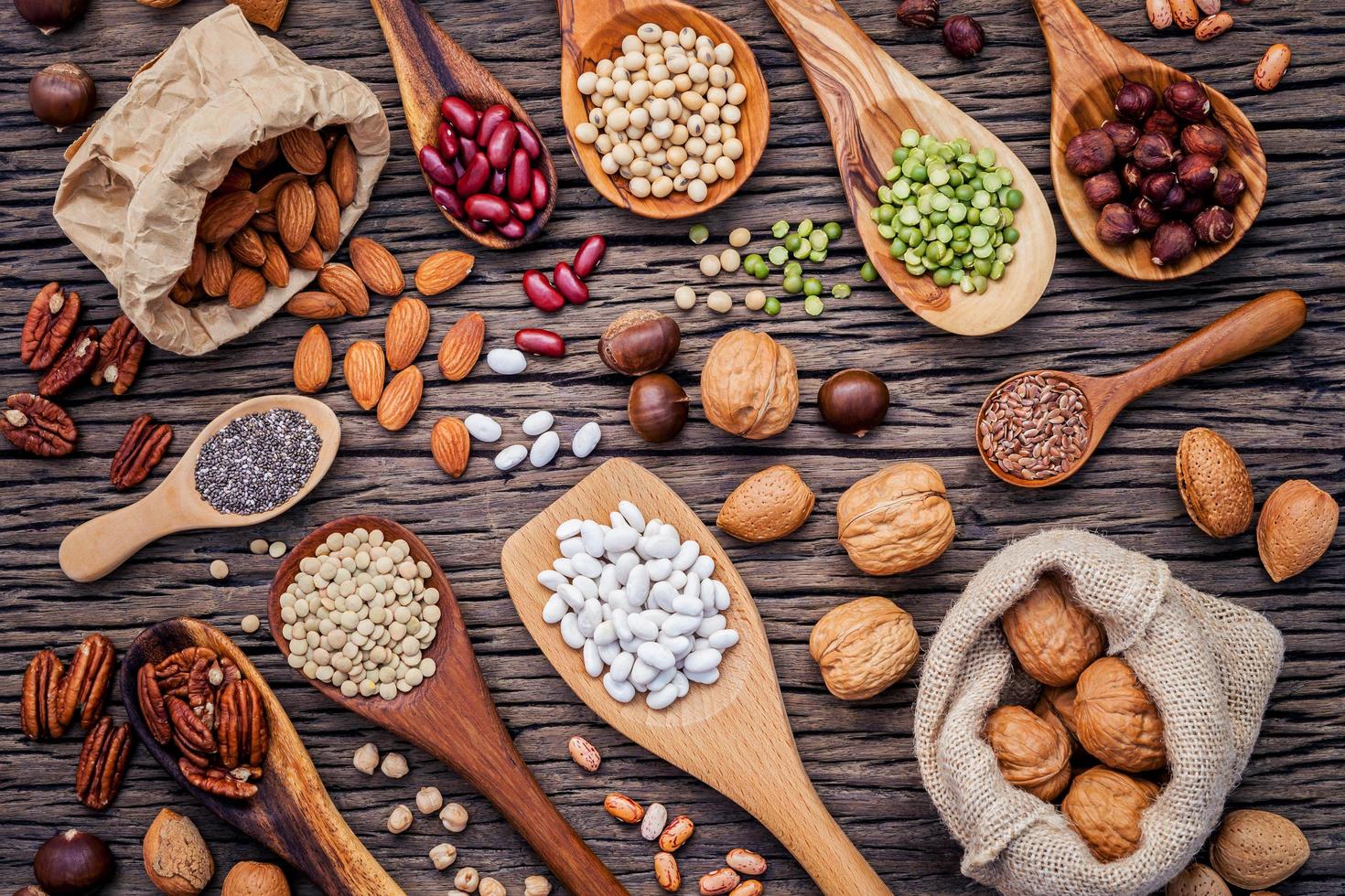 Flat lay of legumes and nuts photo