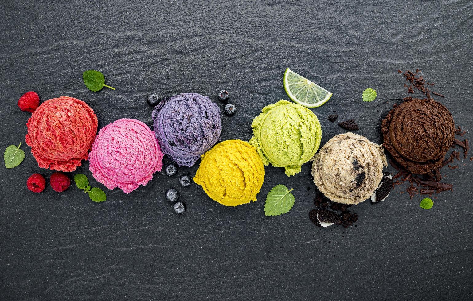 Colorful ice cream and fruit photo