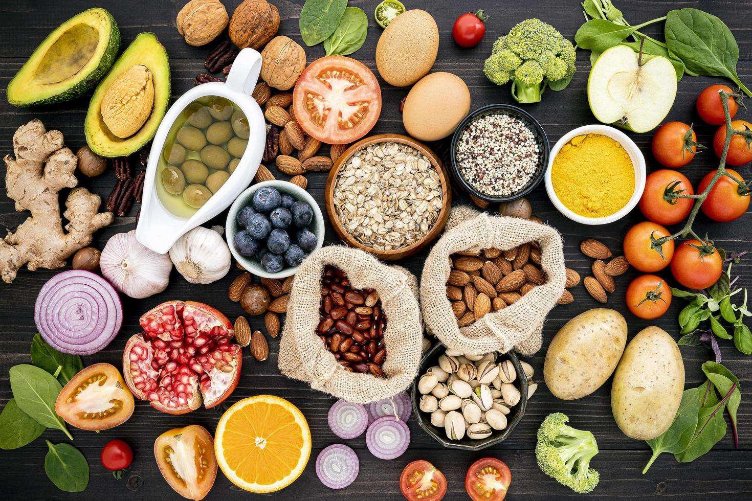 Top view of healthy foods photo