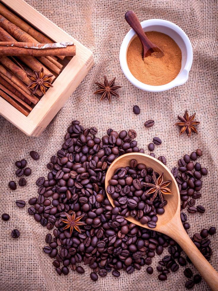 Coffee beans and cinnamon photo