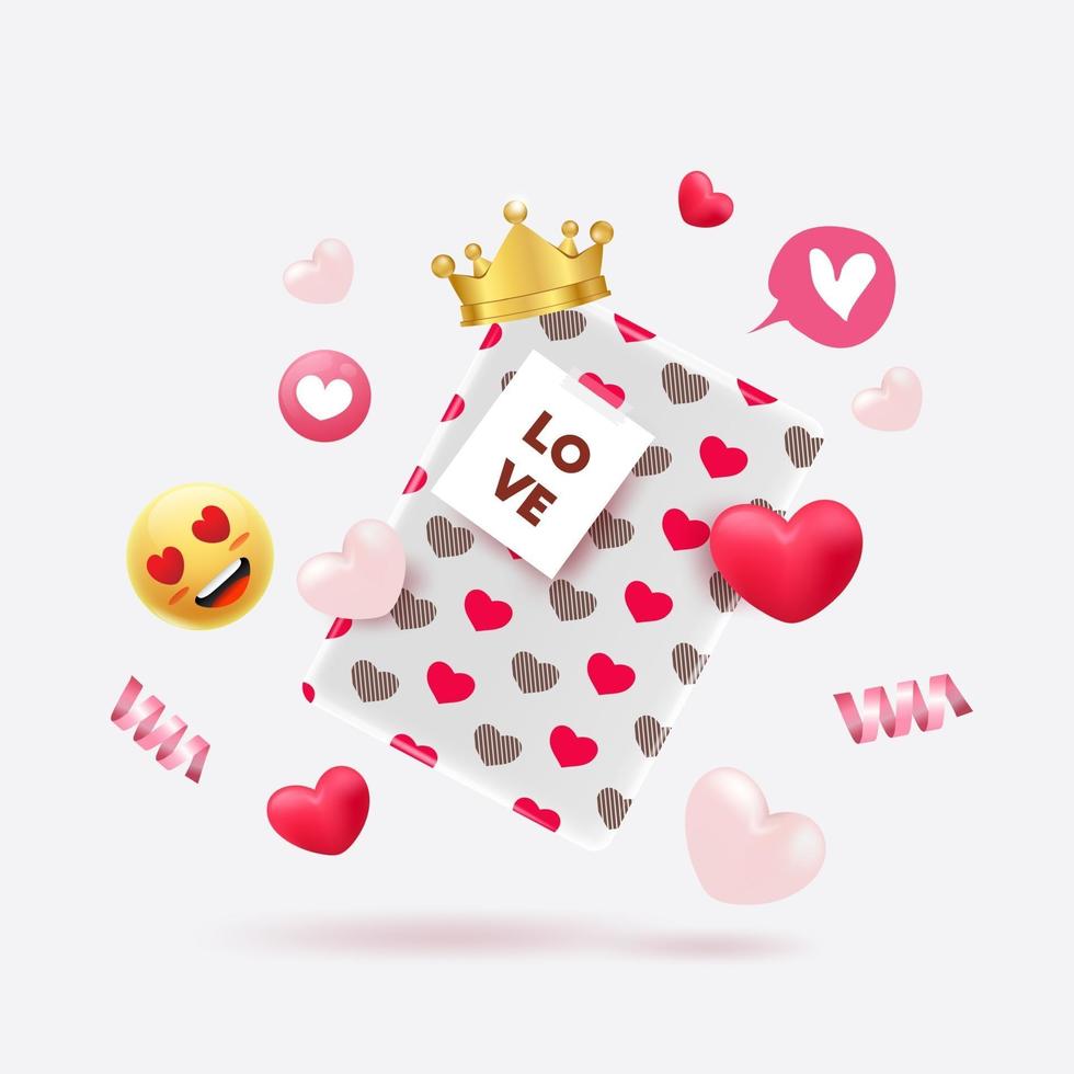 Valentine's Day gift blox with cute heart pattern and elements vector