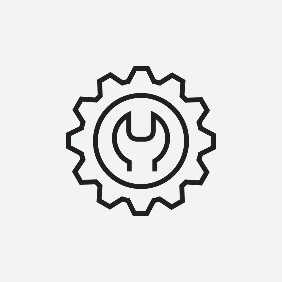 setting, technology icon. linear style wheel, cog, mechanical vector sign isolated on white background