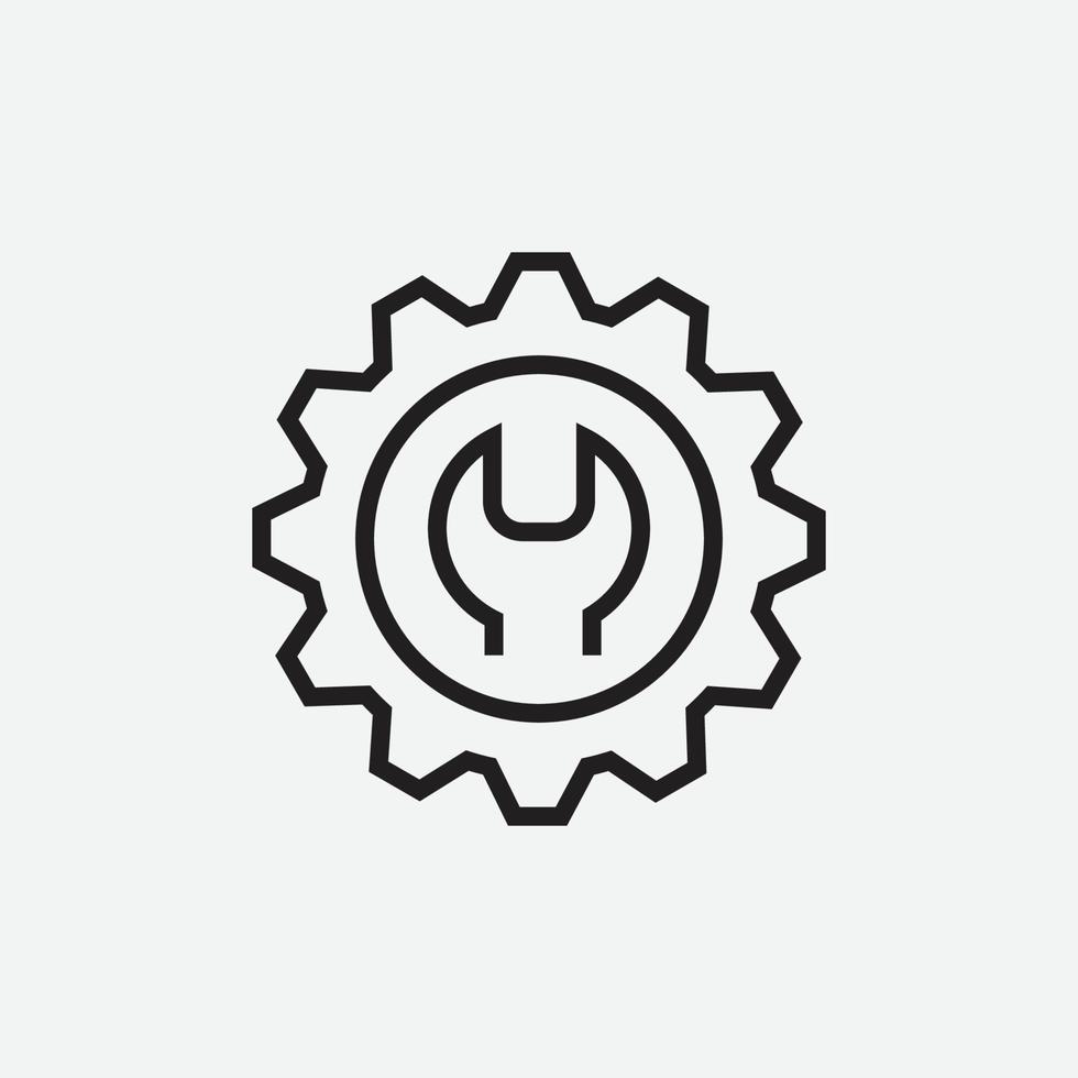 ajuste, icono de la tecnología. Rueda de estilo lineal, cog, signo de vector mecánico aislado sobre fondo blanco.