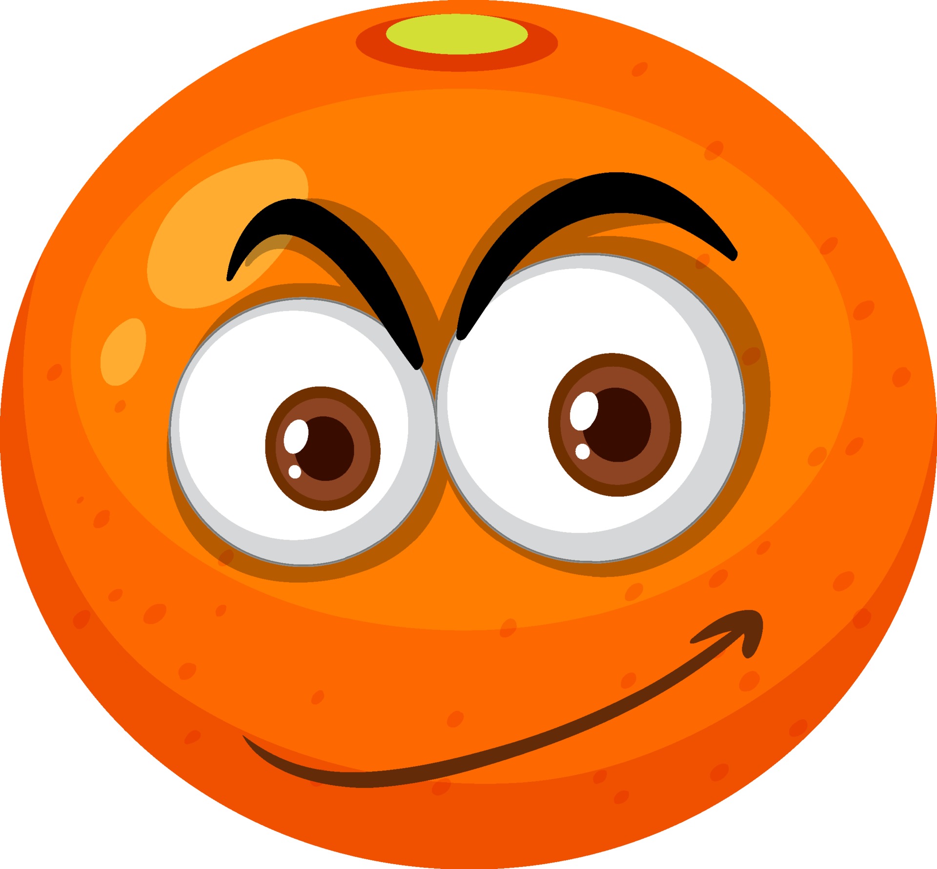 Orange cartoon character with happy face expression on white background