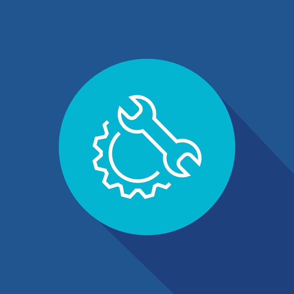setting, technology icon. linear style wheel, cog, mechanical vector sign isolated on blue background