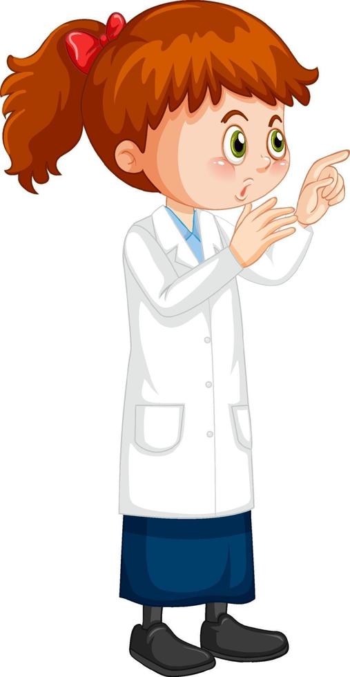 personaje de dibujos animados de niña linda con bata de laboratorio vector