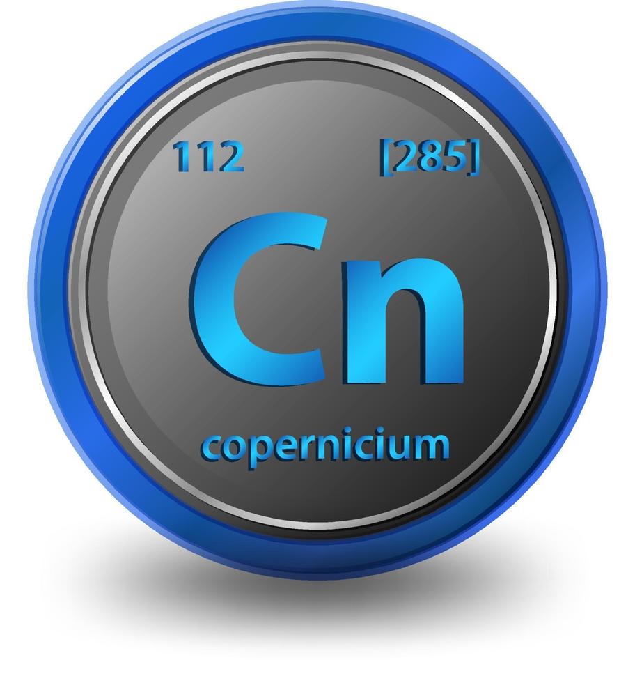 elemento químico copernicio. símbolo químico con número atómico y masa atómica. vector