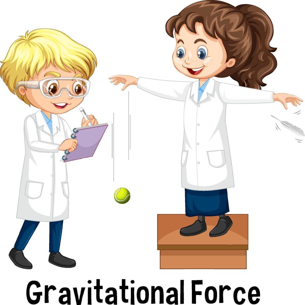 Two scientists doing gravitational force vector