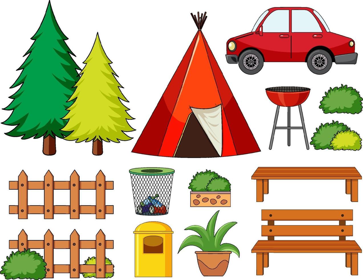 Set of camping objects isolated vector