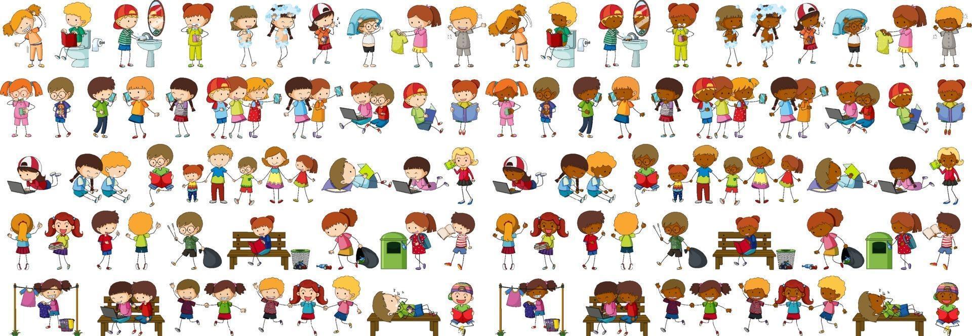 Set of different doodle kids cartoon character vector