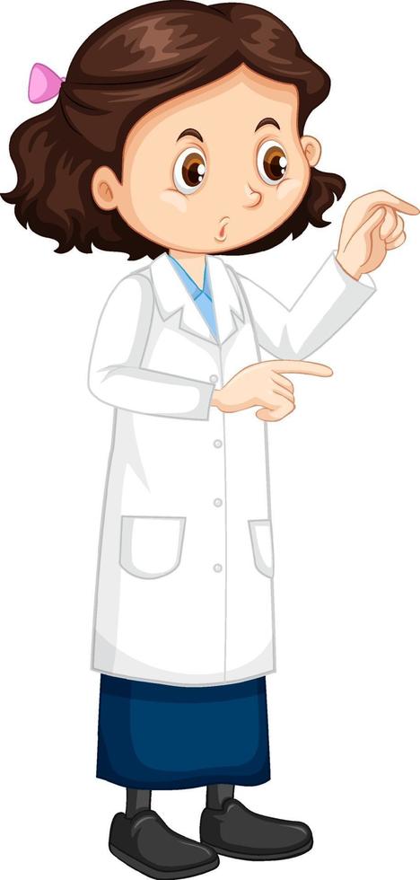 personaje de dibujos animados de niña linda con bata de laboratorio vector