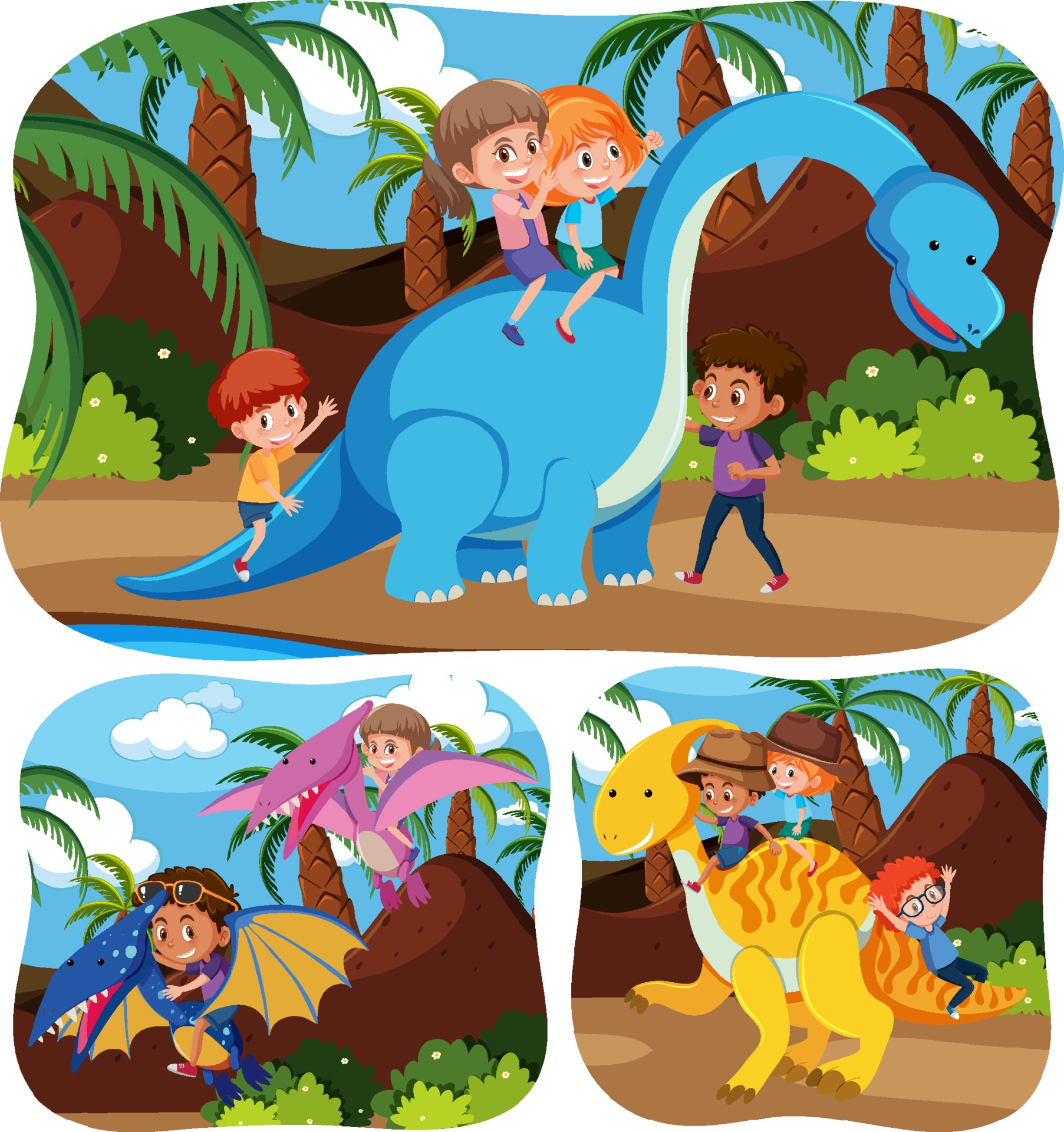 Happy kids with animals in nature background 2025948 Vector Art at Vecteezy