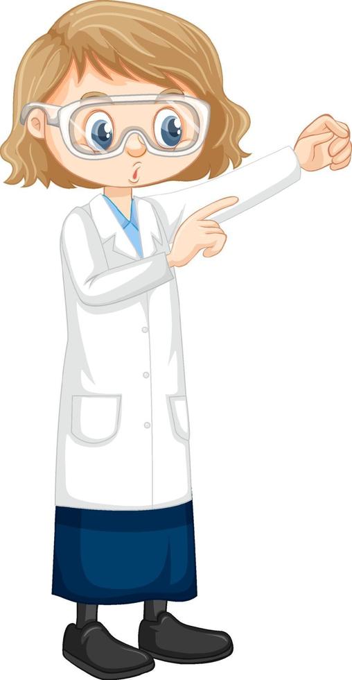 Cute girl cartoon character wearing science lab coat vector