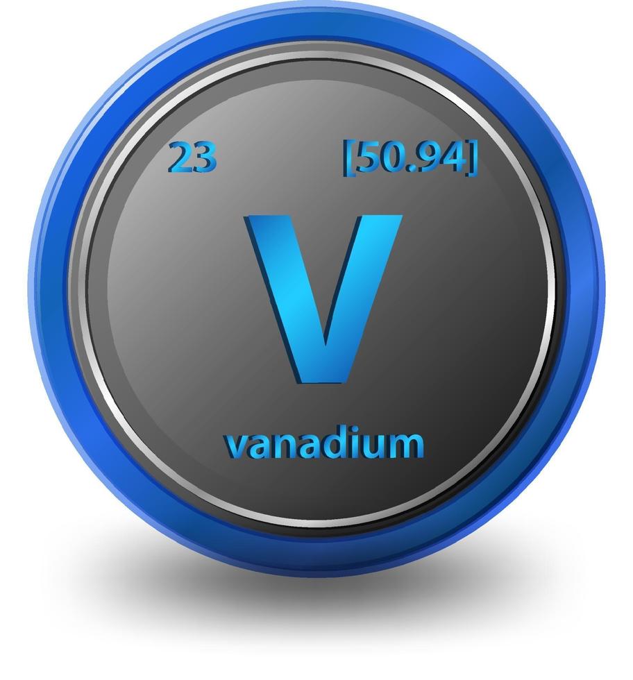 Vanadium chemical element. Chemical symbol with atomic number and atomic mass. vector