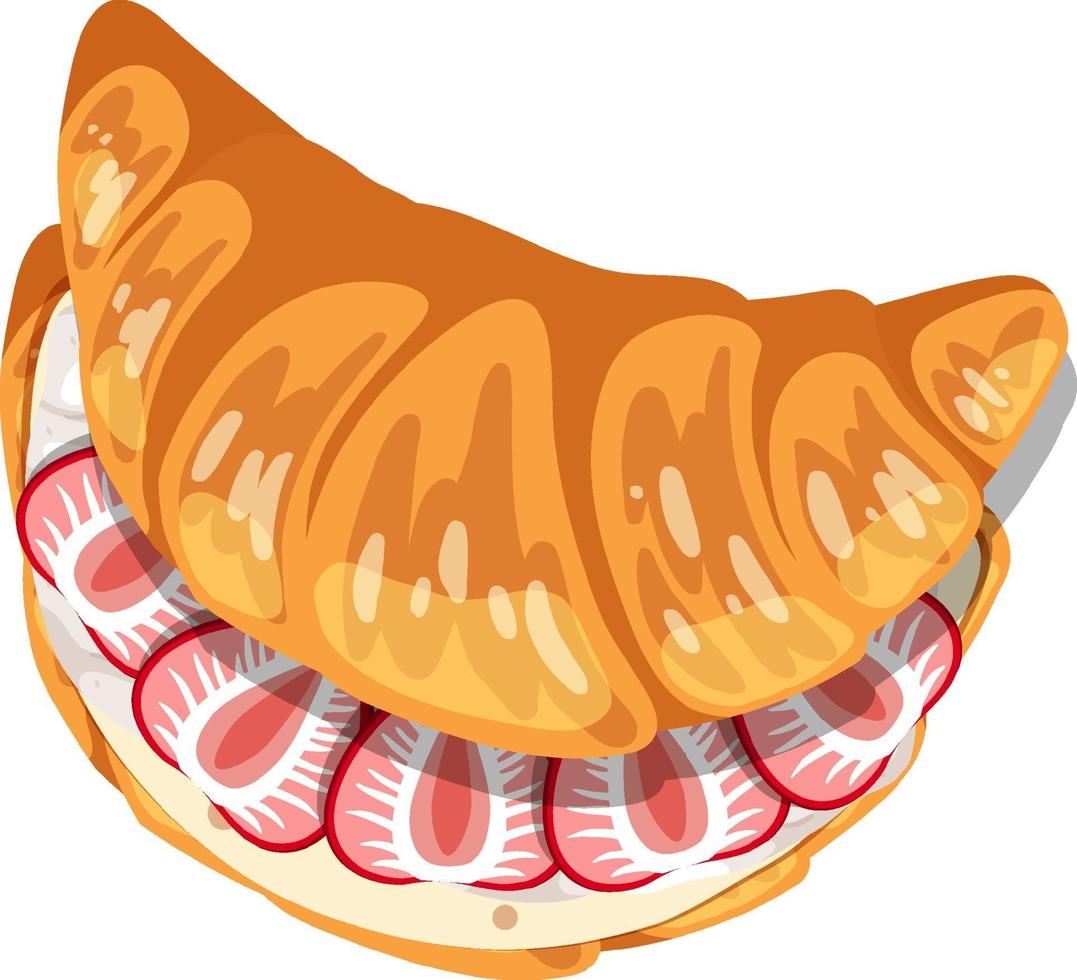 Vista superior del croissant con crema y fresa dentro vector