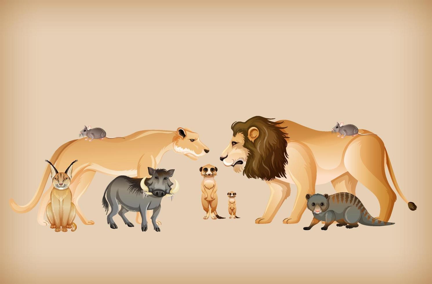 Group of wild animal on background vector