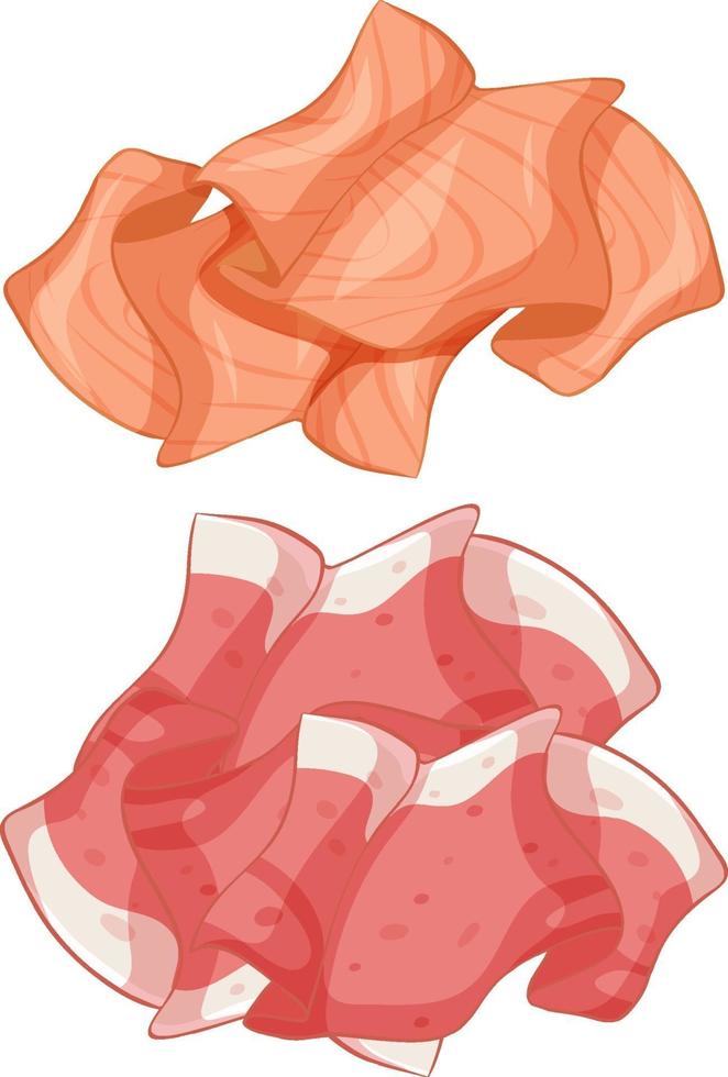 Sliced bacon on white background vector