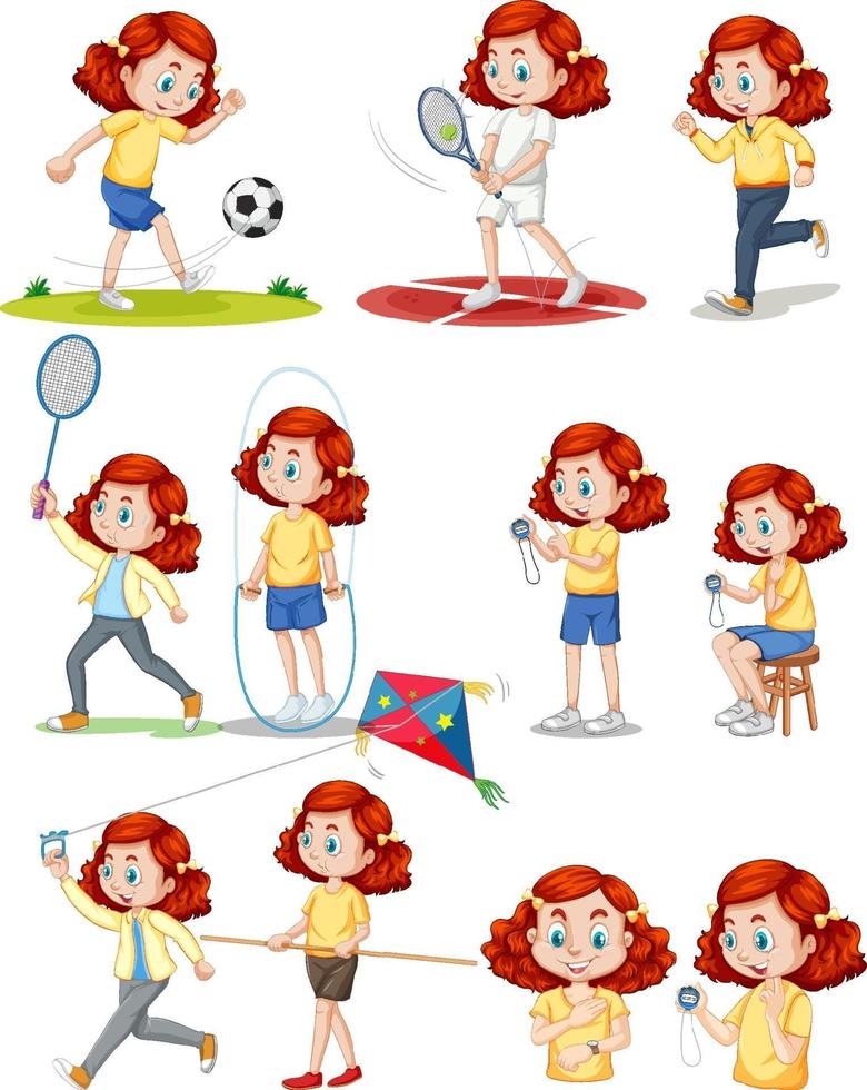 Set of girl doing different types of sports vector