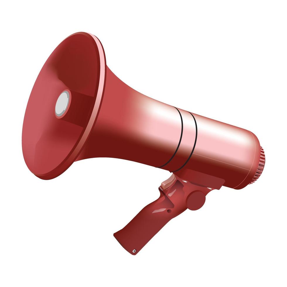 Red megaphone isolated on white background, real vector illustration