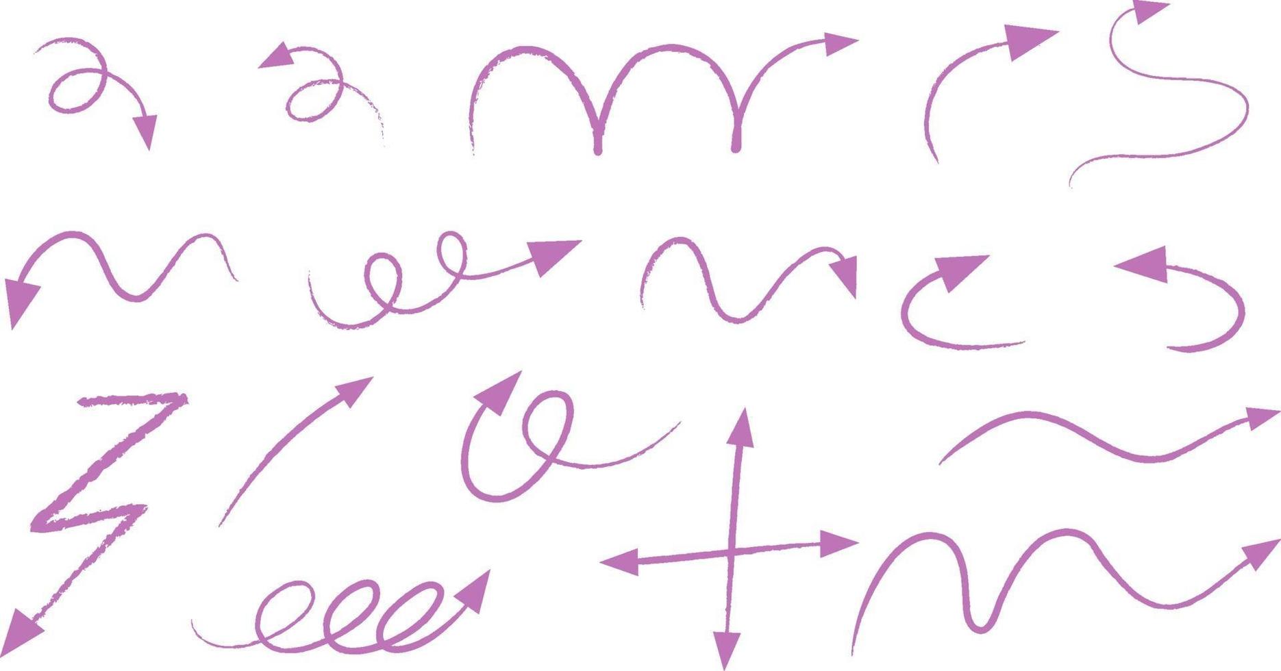 Diferentes tipos de flechas curvas dibujadas a mano sobre fondo blanco. vector