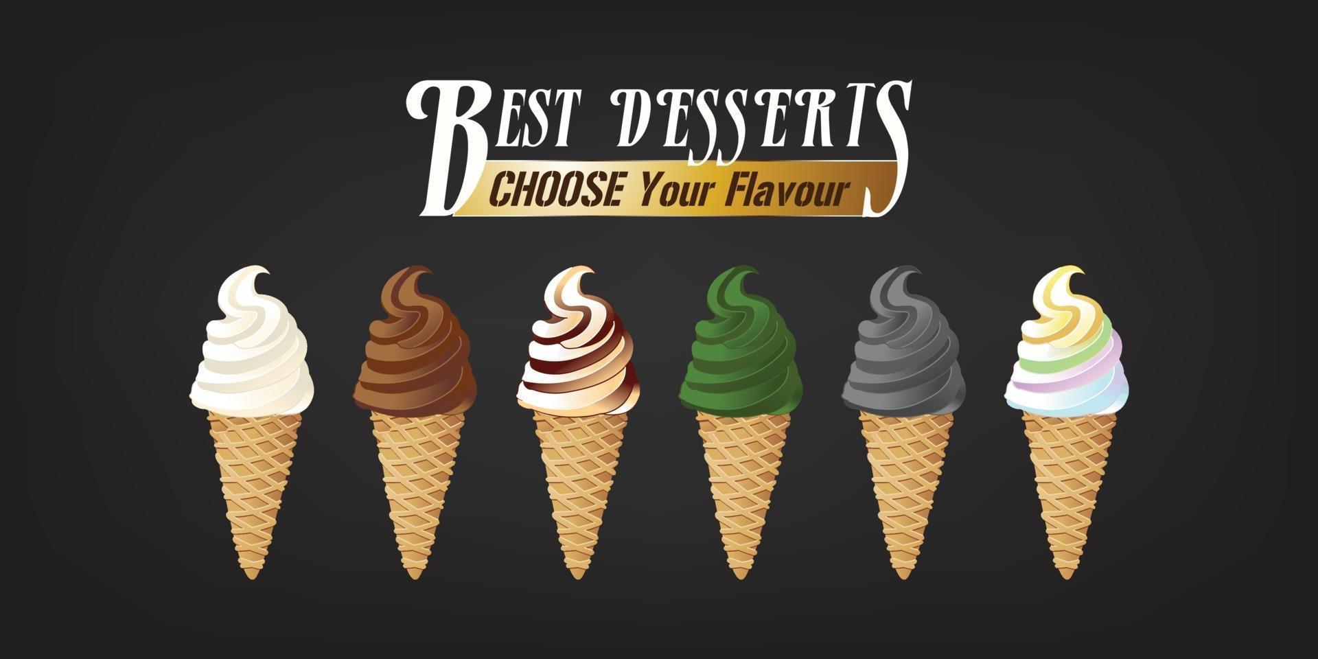 Best dessert ice cream in different flavors. vector