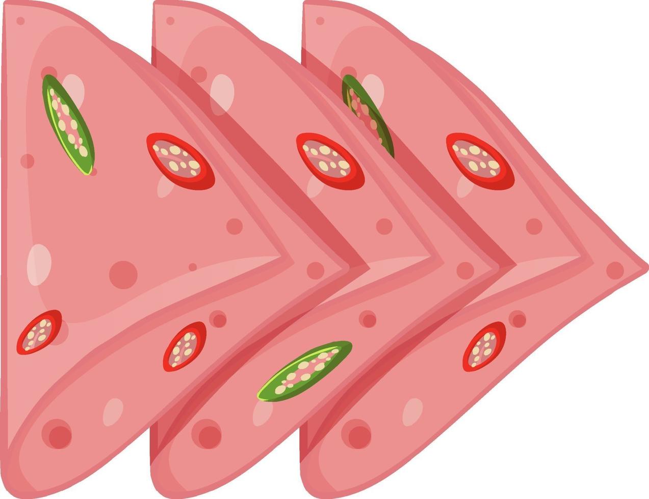 Salchicha de mortadela en rodajas con chili aislado vector