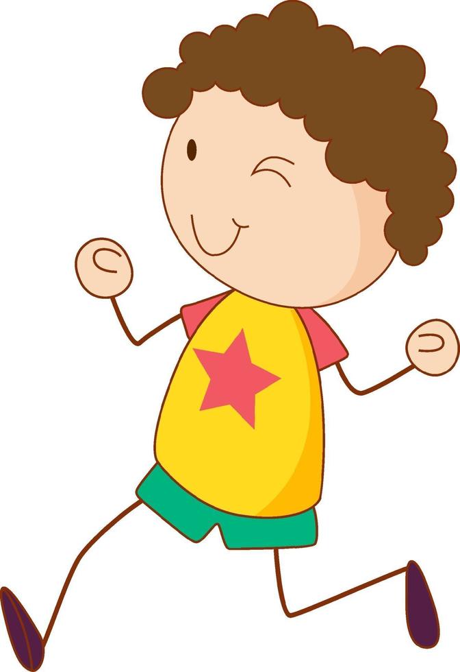 Cute boy cartoon character in doodle style isolated vector