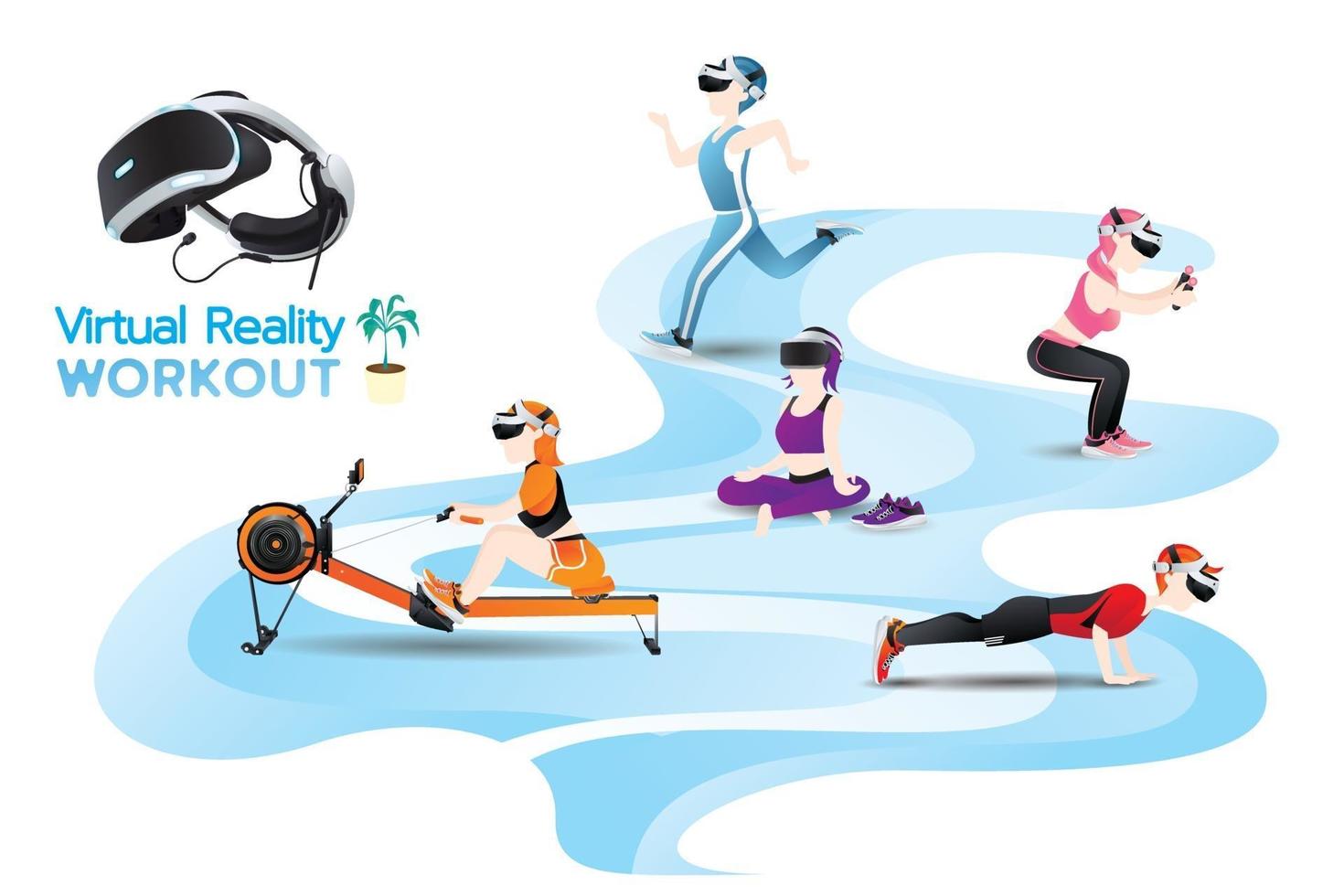 People use Virtual reality machine for workout, exercise with imagination. 2026122 Vector Art at