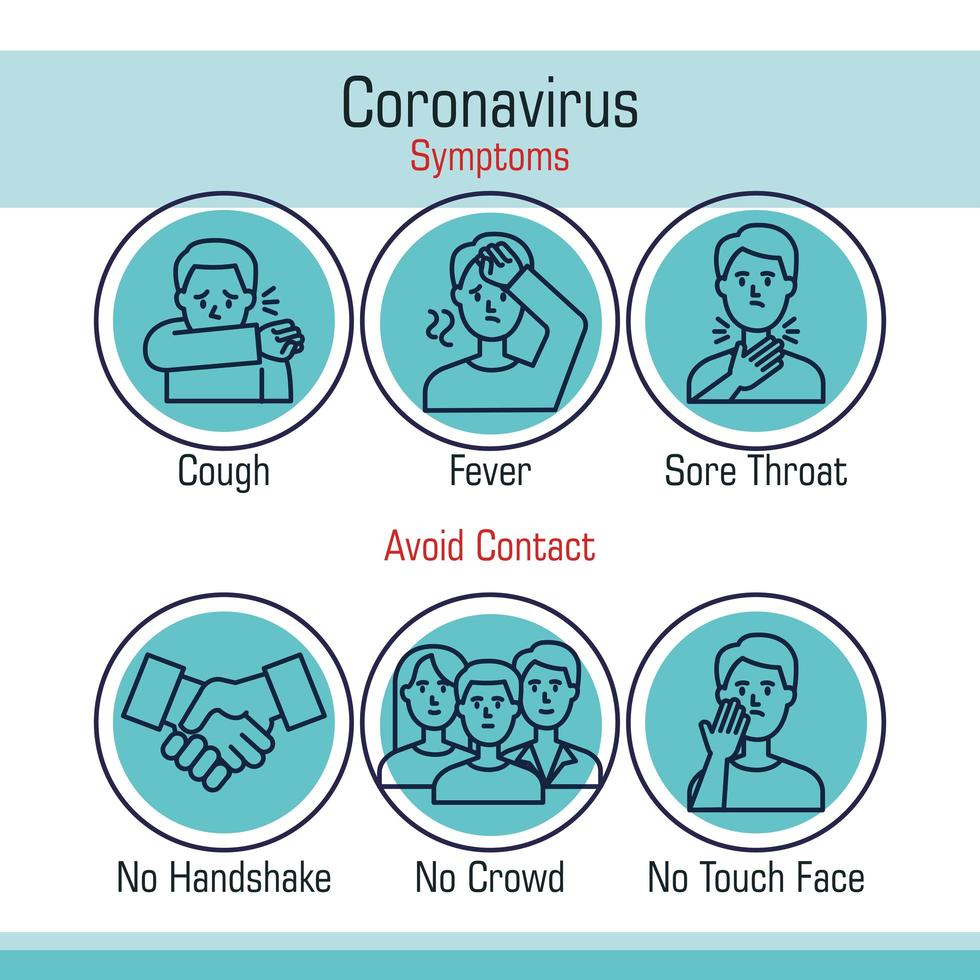 symptoms and recommendations for covid 19 vector