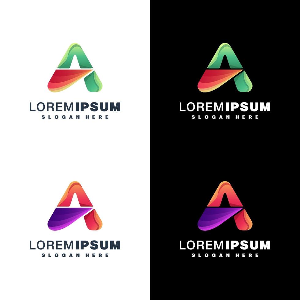 Letra a conjunto de logotipo colorido sobre fondo blanco y oscuro vector