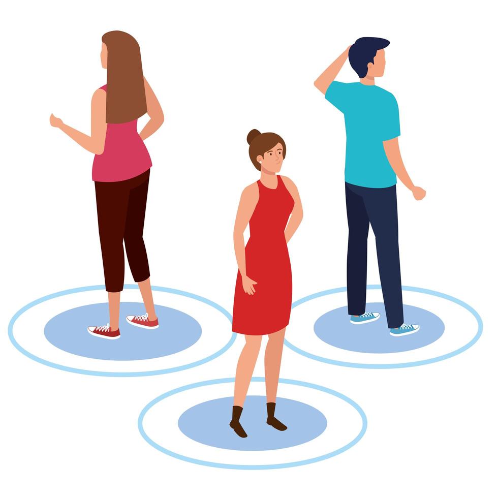 campaign of social distancing for covid 19 with young people vector
