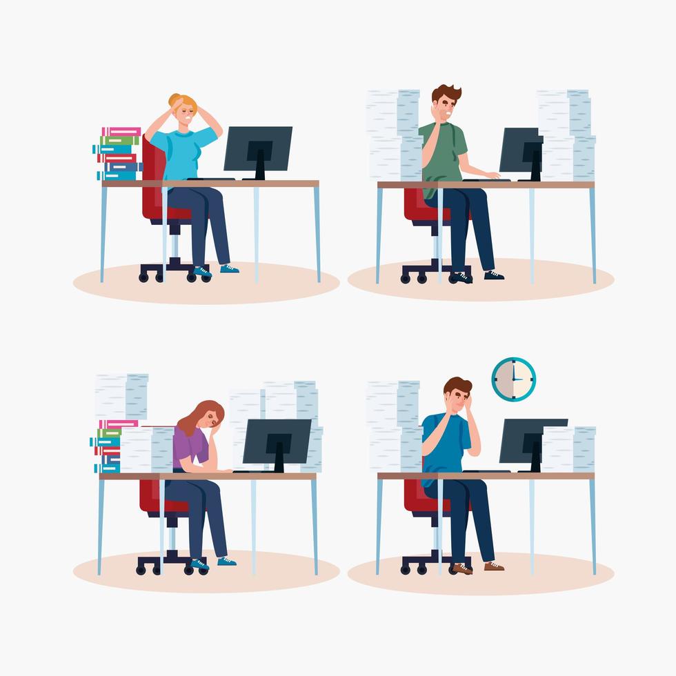 set of people stressed with work vector