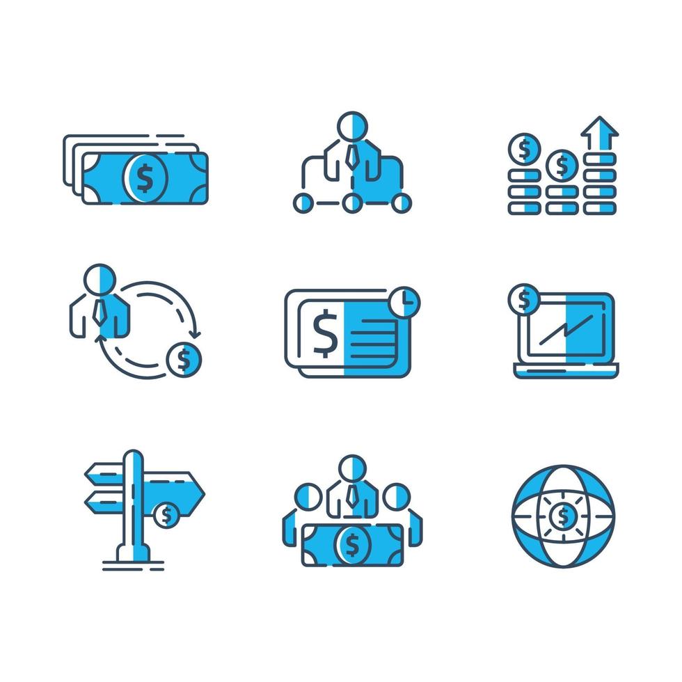 conjunto de iconos de asesoría financiera color plano vector